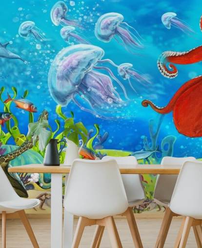 papier peint poulpe et poisson
