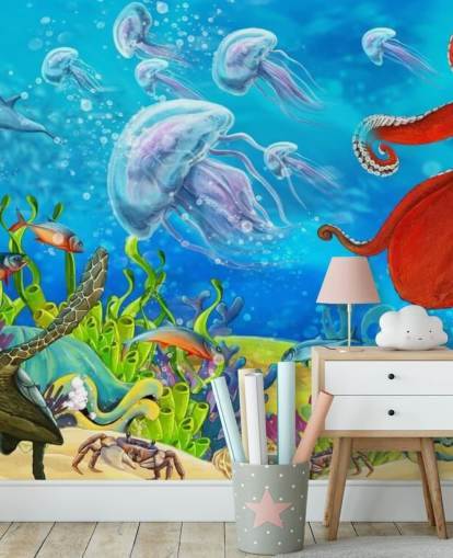 carta da parati polpo e pesce