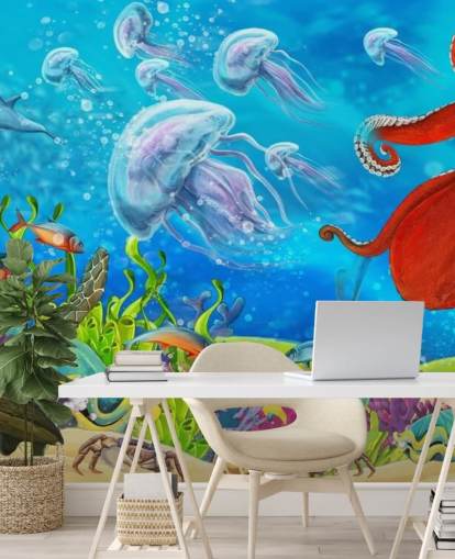 papel pintado pulpo y pescado