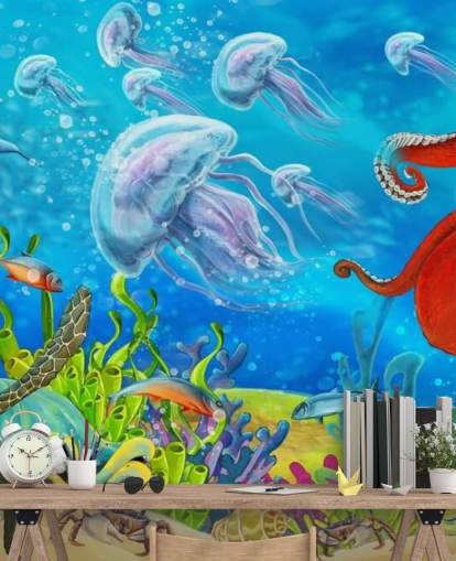 octopus and fish wallpaper