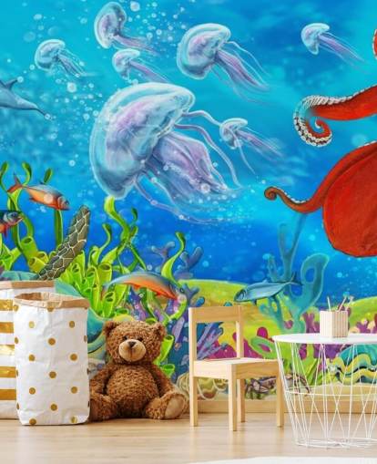 papel pintado pulpo y pescado