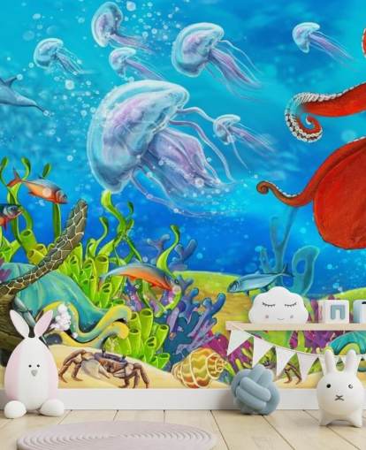 papel pintado pulpo y pescado