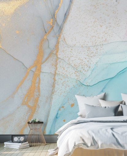 papel pintado de mármol azul claro y dorado