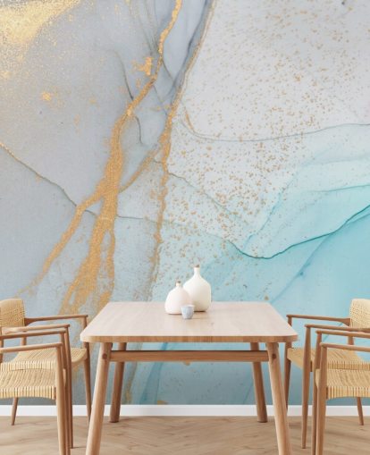 papel pintado de mármol azul claro y dorado