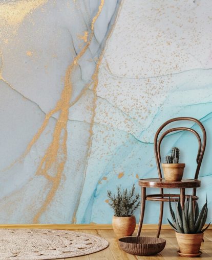 light blue and gold marble wallpaper