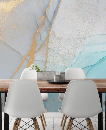 papel de parede de mármore azul claro e dourado