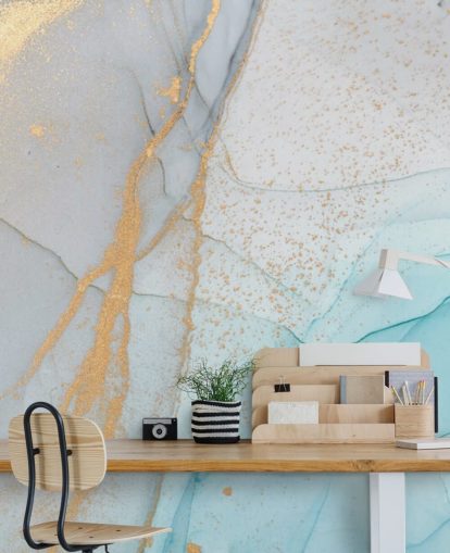 light blue and gold marble wallpaper
