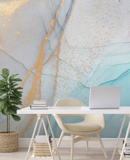 papel pintado de mármol azul claro y dorado