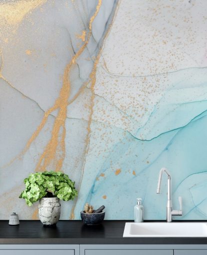 papel de parede de mármore azul claro e dourado papel de parede de mármore azul claro e dourado