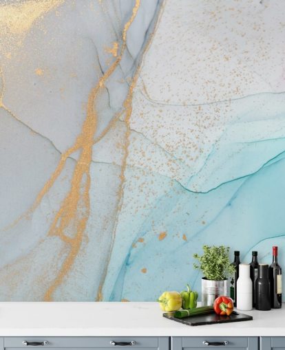 light blue and gold marble wallpaper
