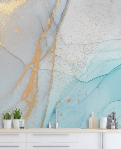 lichtblauw en goud marmeren behang lichtblauw en goud marmeren behang