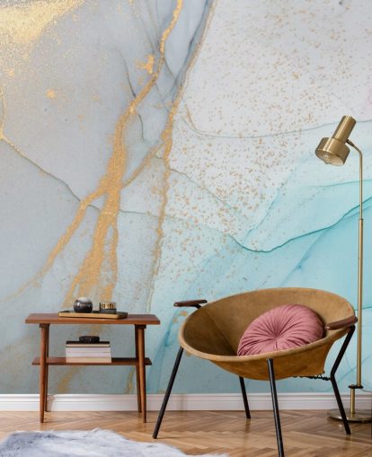 papel pintado de mármol azul claro y dorado