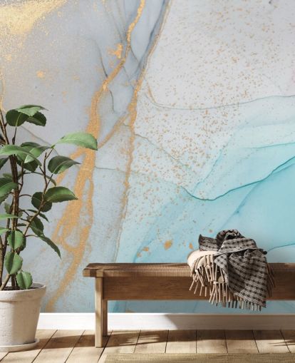 light blue and gold marble wallpaper