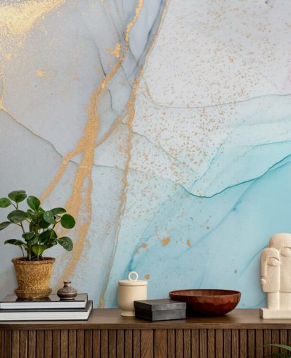 papel pintado de mármol azul claro y dorado