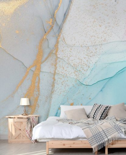 papel de parede de mármore azul claro e dourado