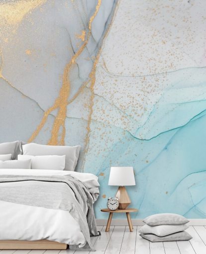 light blue and gold marble wallpaper