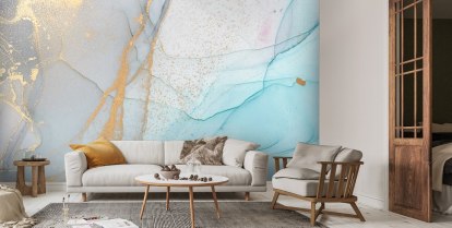 Gold Toned Blue Marble Wall Mural | Wallsauce US