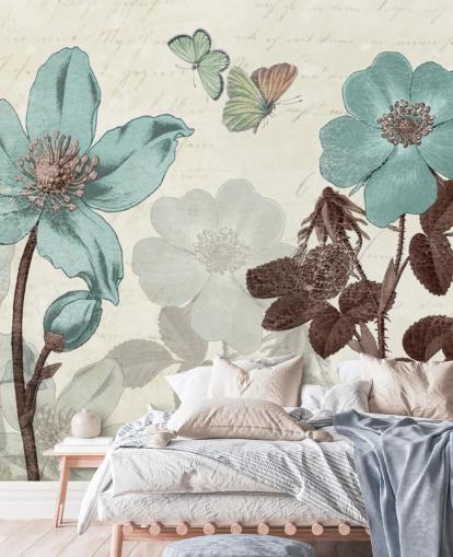 Vintage blaue Blumentapete