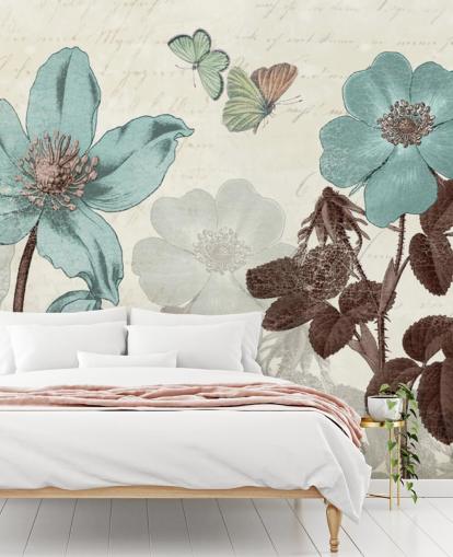 vintage blue floral wallpaper