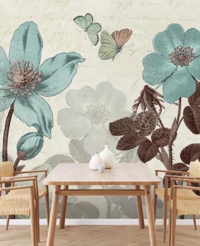 papel de parede floral azul vintage papel de parede floral azul vintage
