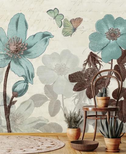 vintage blå blomster tapet vintage blå blomster tapet