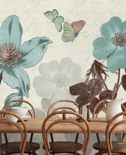 Vintage blaue Blumentapete