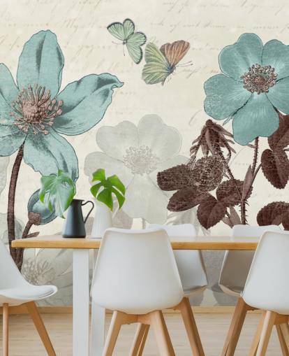 vintage blå blommig tapet vintage blå blommig tapet