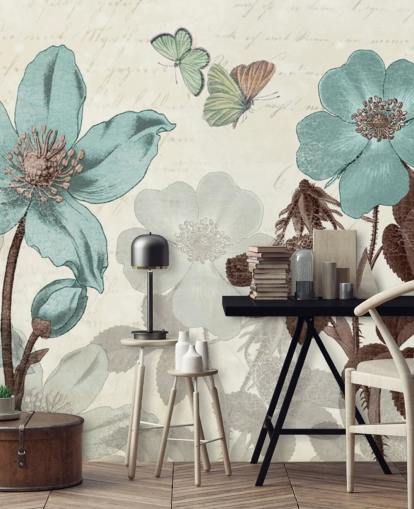 vintage blue floral wallpaper