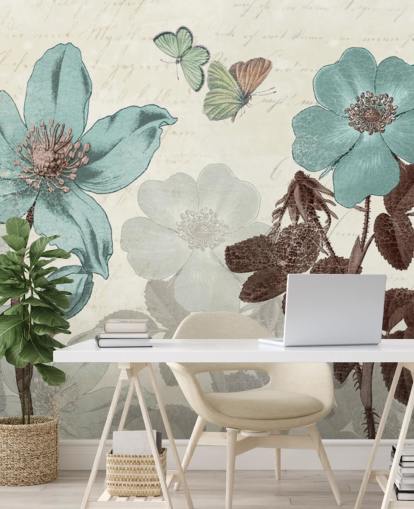 papel de parede floral azul vintage papel de parede floral azul vintage