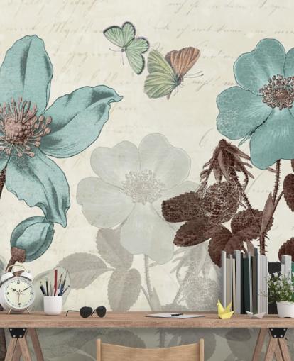 Vintage blaue Blumentapete