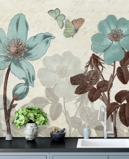 vintage blue floral wallpaper