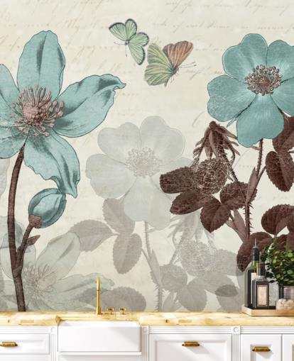 vintage blue floral wallpaper