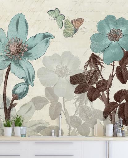 vintage blue floral wallpaper