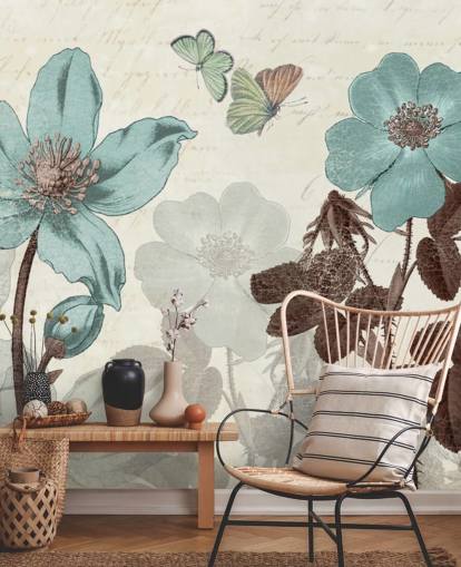 vintage blue floral wallpaper