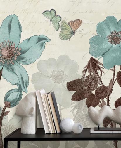 vintage blå floral tapet