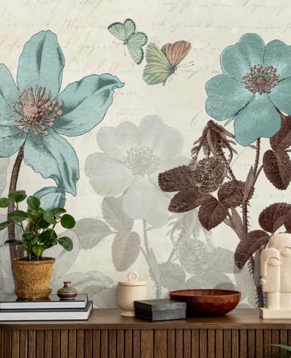 Vintage blaue Blumentapete