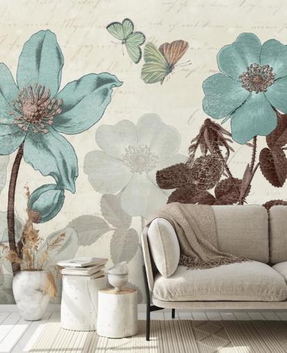 carta da parati floreale blu vintage