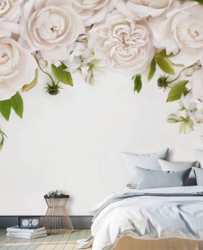 carta da parati con rose bianche