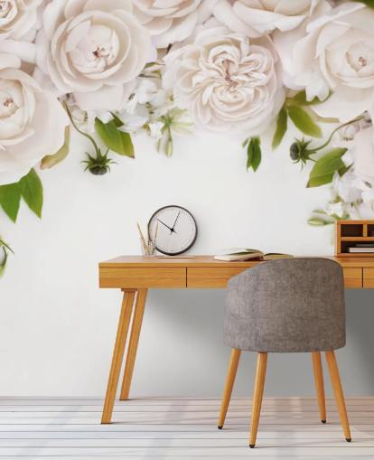 papier peint suspendu roses blanches