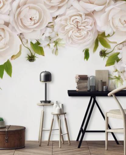 papier peint suspendu roses blanches