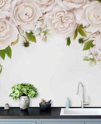 papier peint suspendu roses blanches