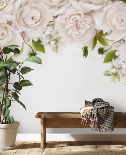 White Rose Chandelier Floral Wallpaper