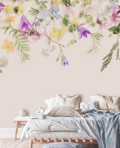 papel de parede floral roxo e amarelo