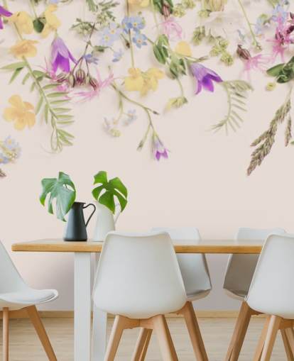 papel de parede floral roxo e amarelo