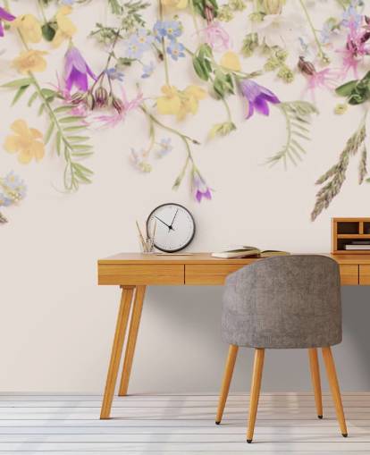 papel pintado floral morado y amarillo