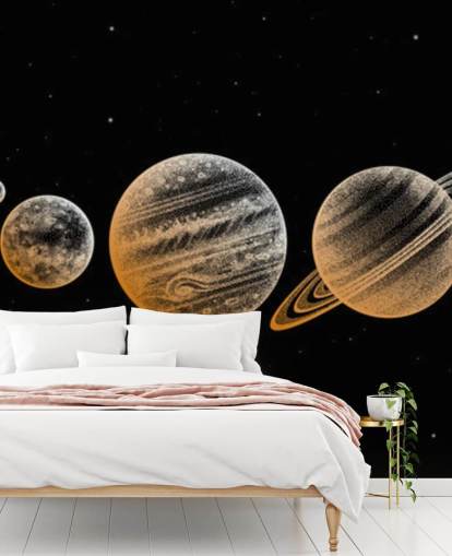 goudkleurige planeten op zwarte achtergrond behang goudkleurige planeten op zwarte achtergrond behang
