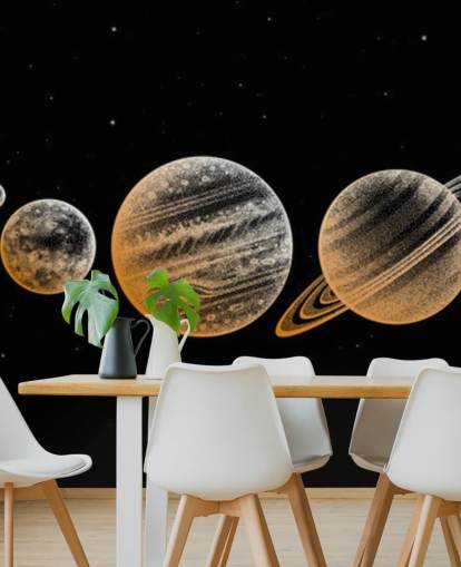 goldfarbene Planeten auf schwarzem Hintergrund-Tapete