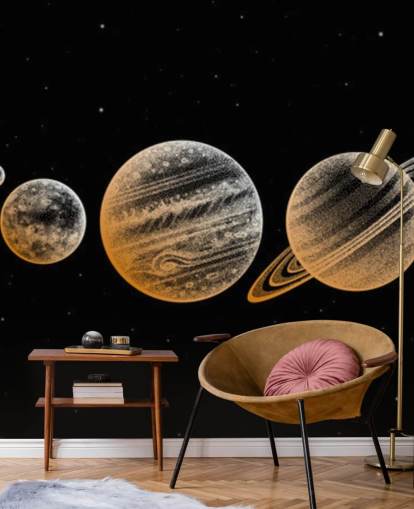 goldfarbene Planeten auf schwarzem Hintergrund-Tapete goldfarbene Planeten auf schwarzem Hintergrund-Tapete