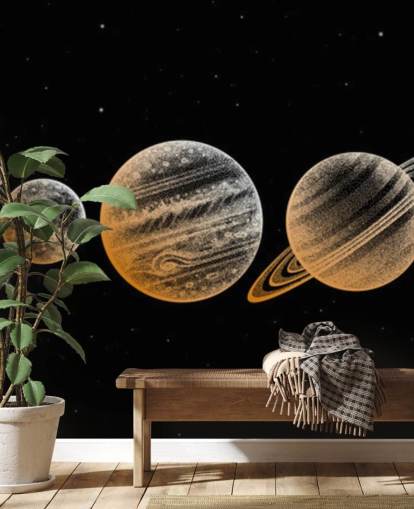 planetas em tons de ouro no papel de parede de fundo preto planetas em tons de ouro no papel de parede de fundo preto