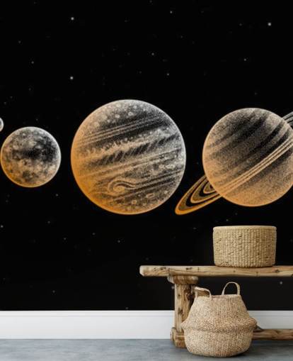 goldfarbene Planeten auf schwarzem Hintergrund-Tapete goldfarbene Planeten auf schwarzem Hintergrund-Tapete
